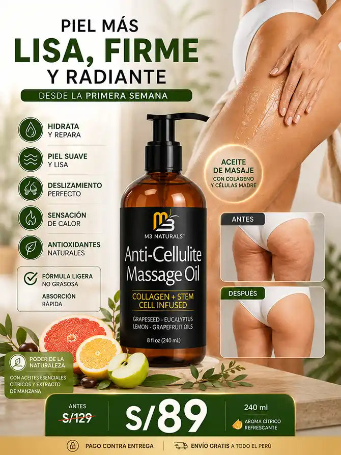 Aceite Anticelulítico M3 Naturals | Colágeno + Células Madre para Piel Firme